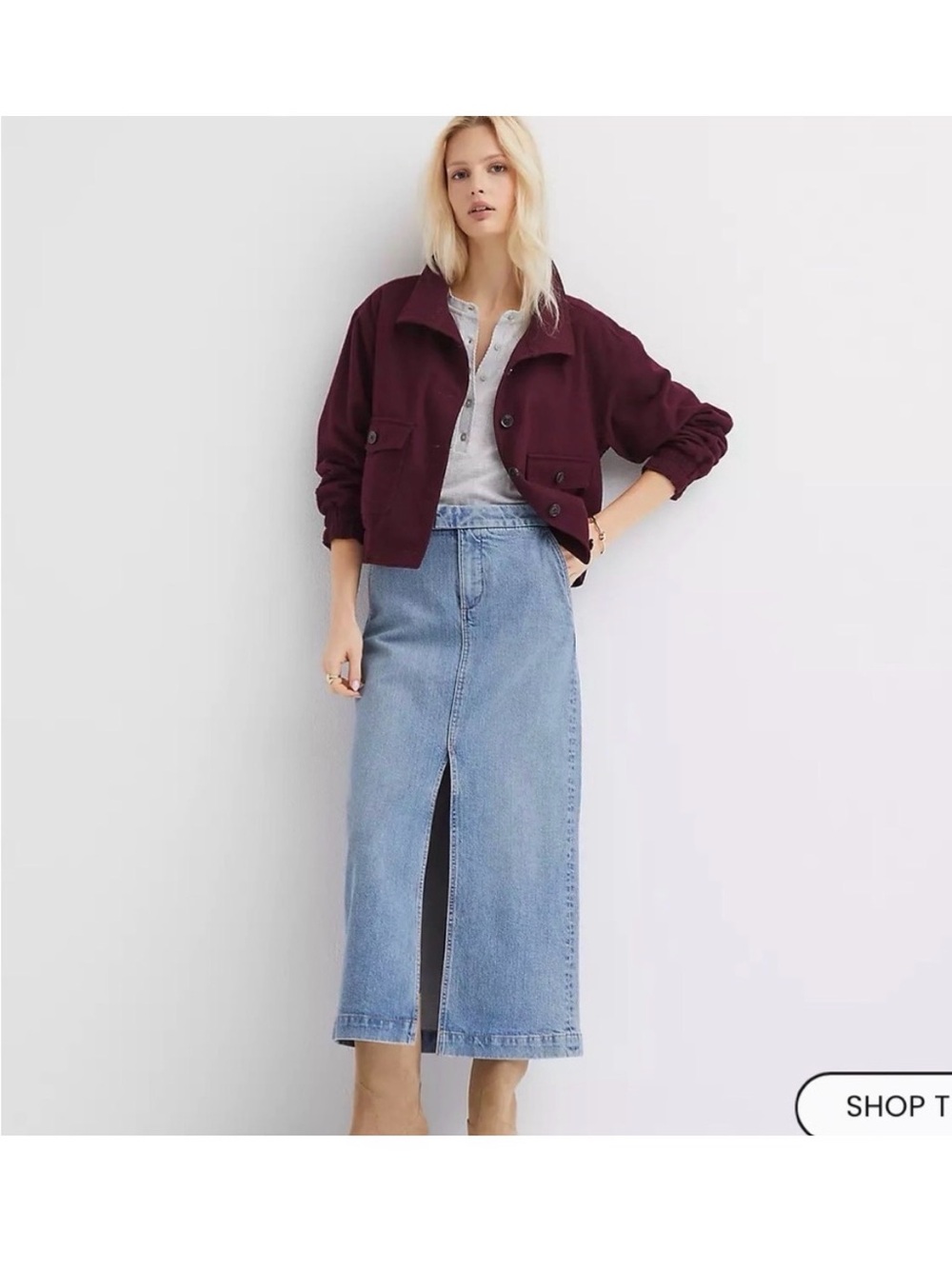 Loft Refined Denim Midi Skirt